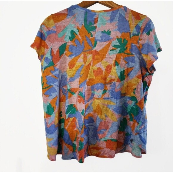 Joie Tropical Print Short Sleeve Linen Women's Multicolored Top Blouse Size 1X - Picture 2 of 7